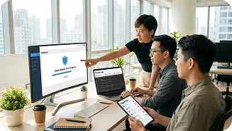 A team reviewing a website together