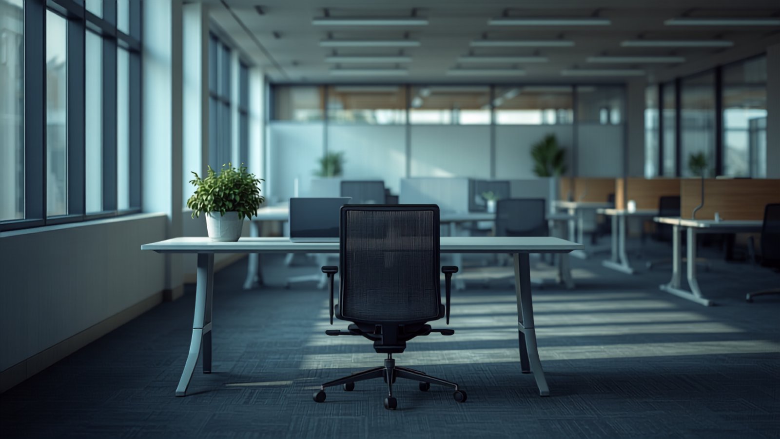 One empty chair at a tidy desk in a busy office, the website maintenance job nobody has been given.