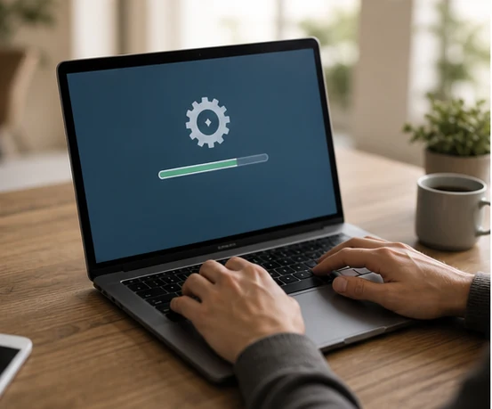An update running on a laptop, applied deliberately rather than left to install on its own